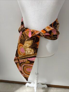 Retro Floral Silk Scarf Belt in Brown & Pink